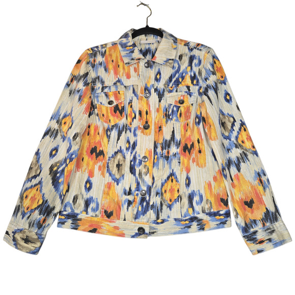 Chicos Womens Size 0 S/4 Ikat Jacket Linen Southwestern Abstract Watercolor Art - Picture 1 of 13